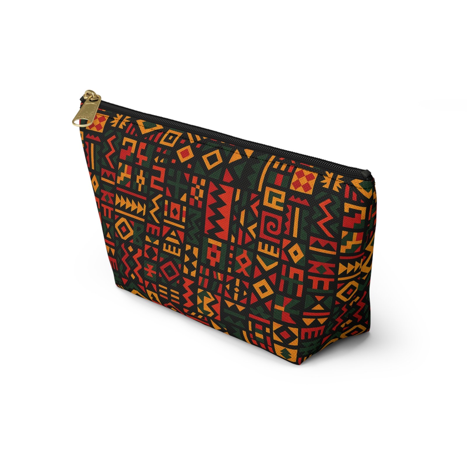 African Tribal Pattern Accessory Pouch | T-Bottom Zip Cosmetic Bag - Image 11
