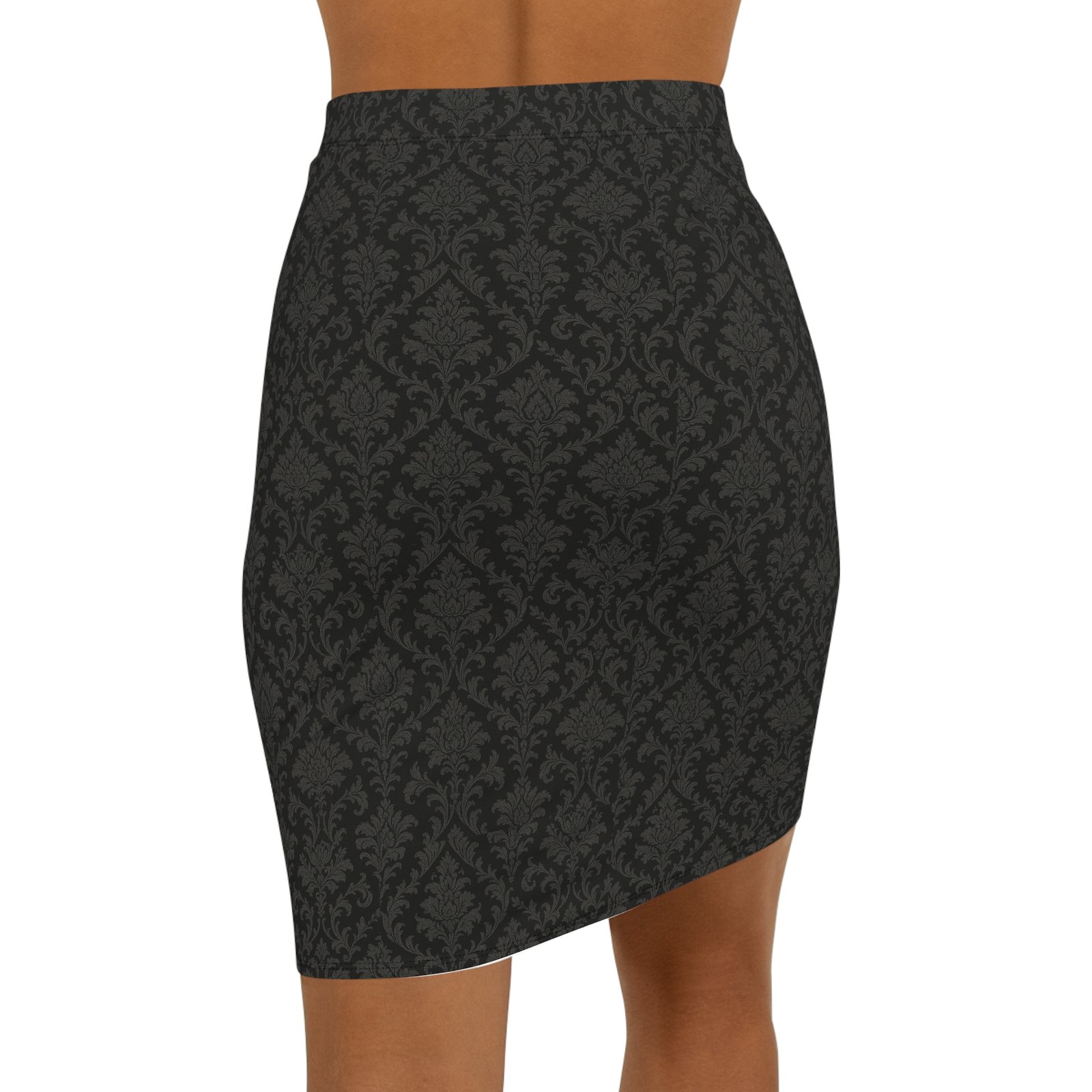 Black Damask Pattern Pencil Skirt | Mid-Waist - Image 2