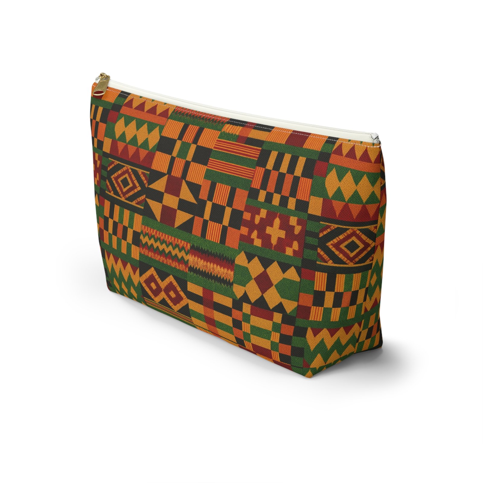 Kente Pattern Accessory Pouch | T-Bottom Makeup Bag, African Print - Image 7