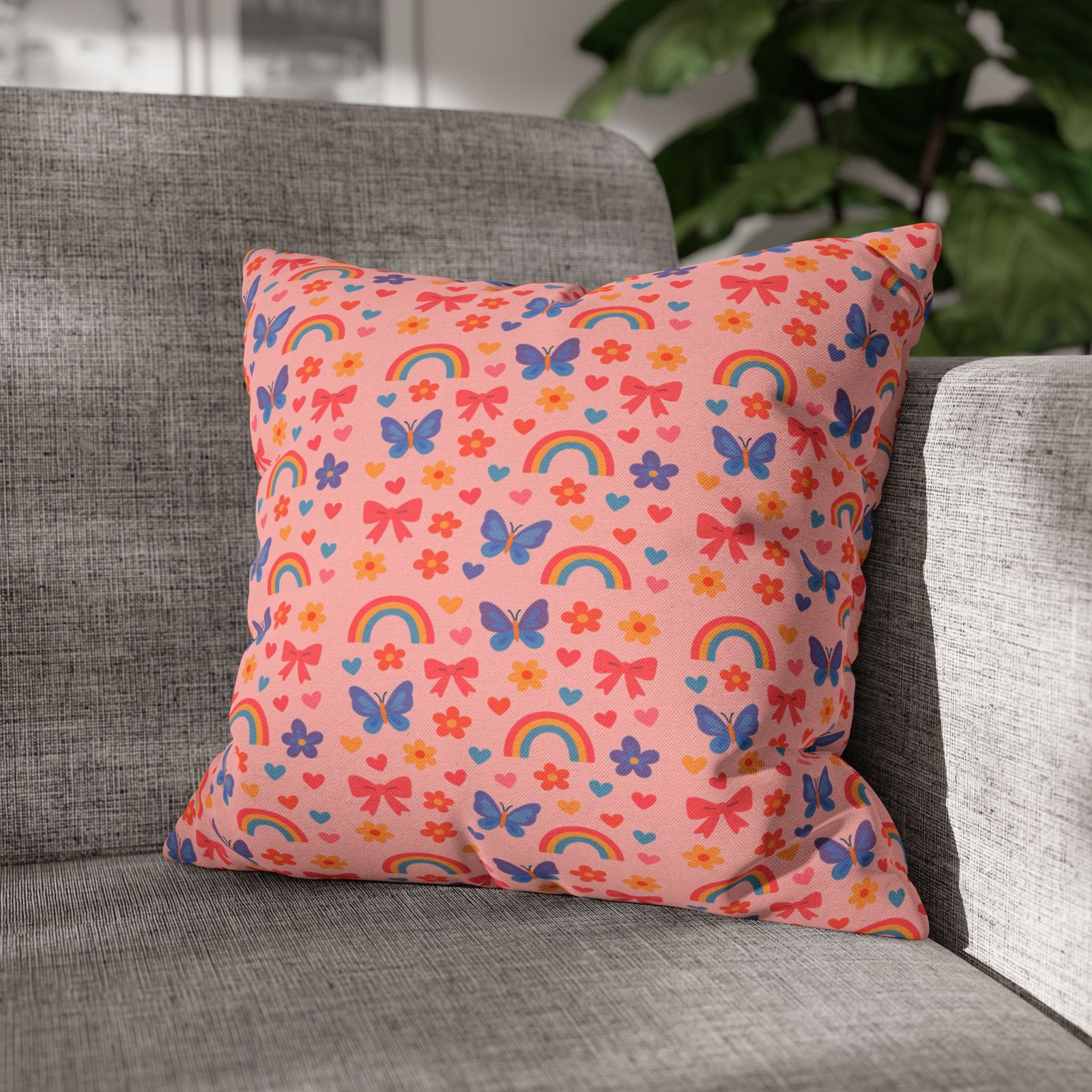 Rainbow Butterflies Pattern Pillowcase | Square Polyester Pillowcase - Image 11