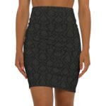 Black Damask Pattern Pencil Skirt | Mid-Waist