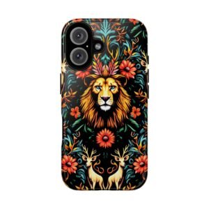 iPhone16 Vibrant Lion Phone Case, Tough Cases, Floral Design, Bohemian Style, Gift for Animal Lovers, Unique Phone Accessories