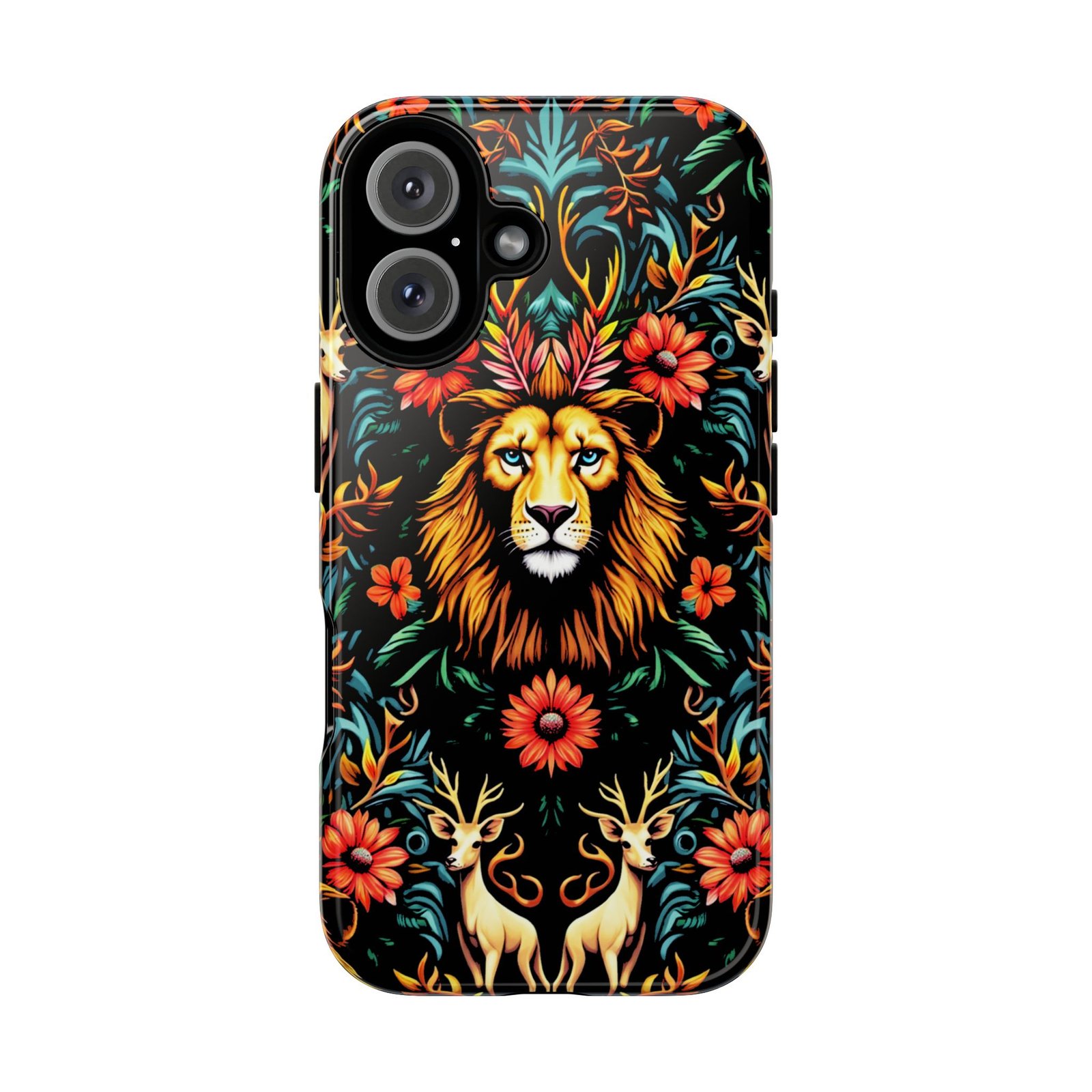 iPhone16 Vibrant Lion Phone Case, Tough Cases, Floral Design, Bohemian Style, Gift for Animal Lovers, Unique Phone Accessories