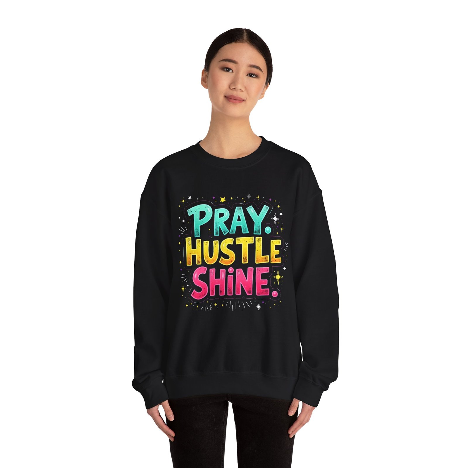 Pray Hustle Shine Crewneck Sweatshirt | Motivational Gift, Cozy Attire, Unisex Sweater, Spiritual Vibes, Everyday Wear - Image 4