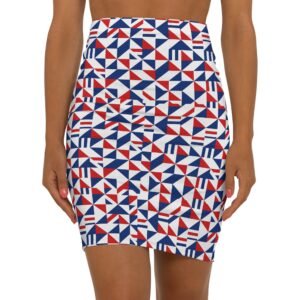 Geometric Triangle Print Women's Skirt, Red White Blue Pencil Skirt, Mid-Waist Design, Casual Fashion Apparel, Office Outfit, Summer Wear