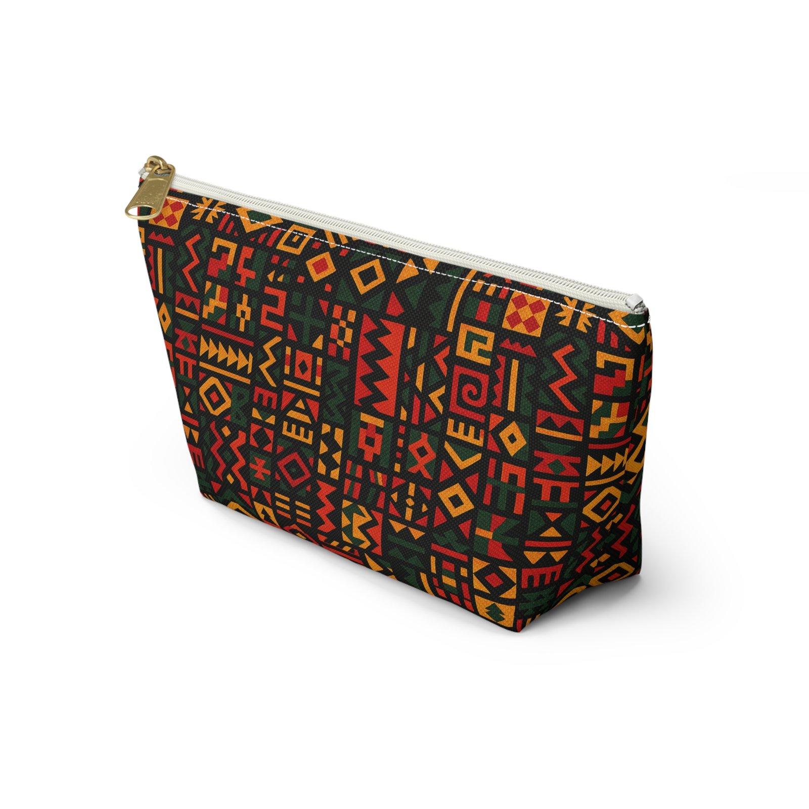 African Tribal Pattern Accessory Pouch | T-Bottom Zip Cosmetic Bag - Image 15