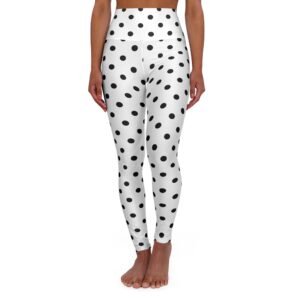 Black Polka Dot High Waisted Yoga Leggings | White Spot Print
