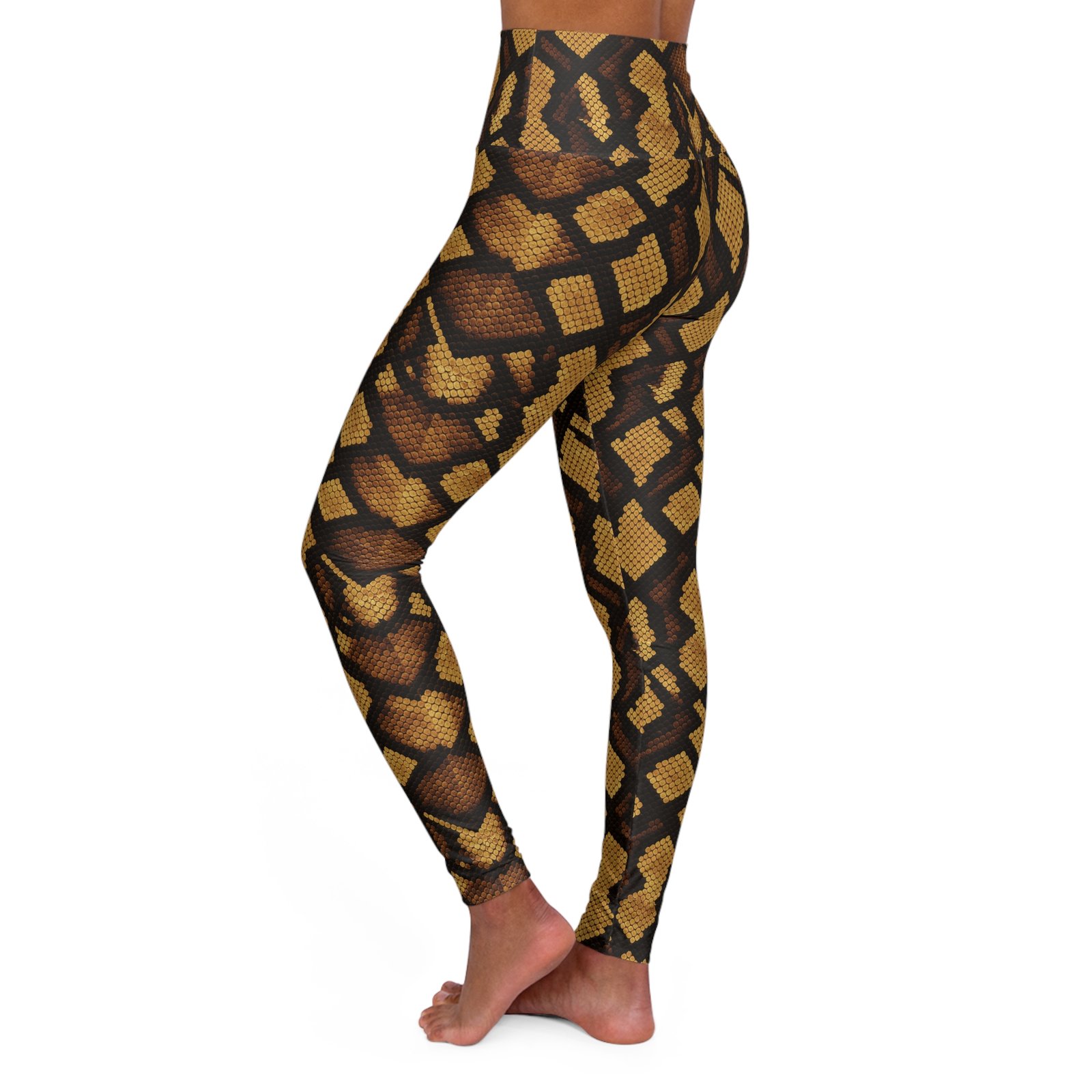 Brown Snake Skin Pattern Leggings | High Waisted Yoga Leggings - Image 3