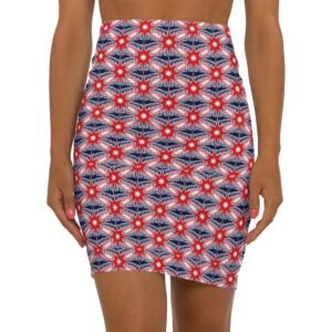 Patriotic Red White Blue Starburst Pencil Skirt | All-Over Print