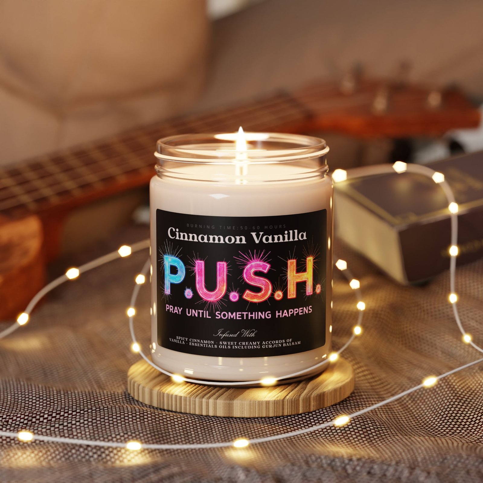 Cinnamon Vanilla Scented Soy Candle - P.U.S.H. - Relaxation, Mindfulness, Gift for Her, Home Decor, Self-Care - Image 3