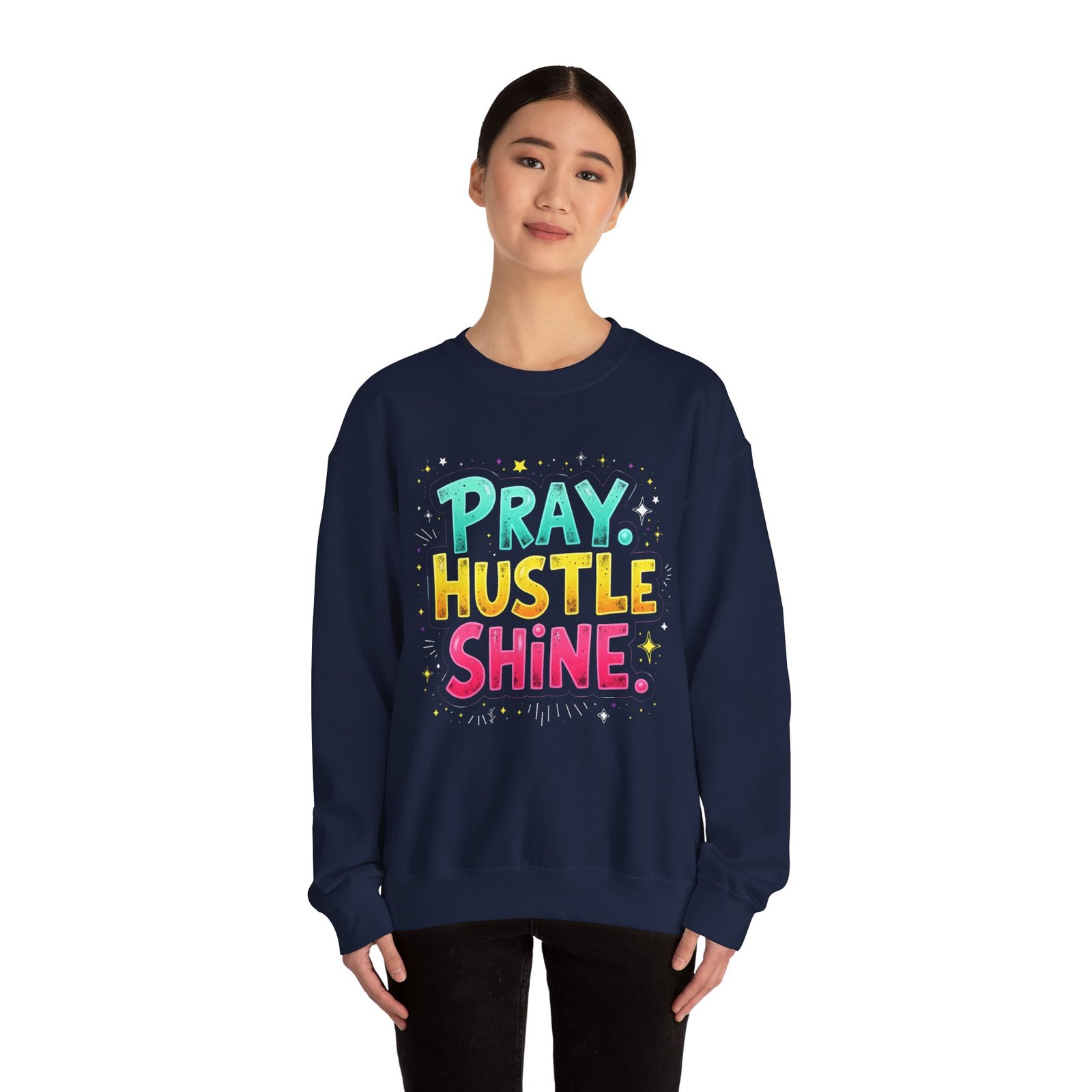 Pray Hustle Shine Crewneck Sweatshirt | Motivational Gift, Cozy Attire, Unisex Sweater, Spiritual Vibes, Everyday Wear - Image 8