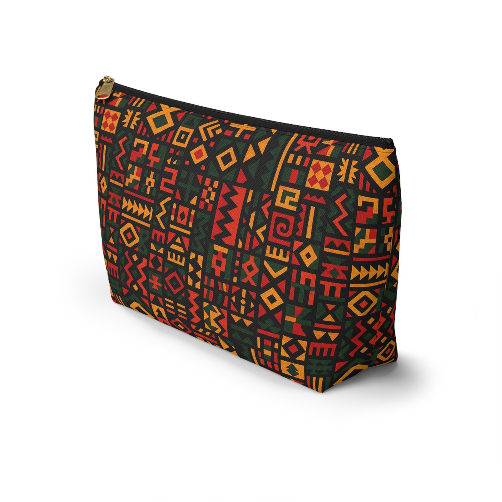 African Tribal Pattern Accessory Pouch | T-Bottom Zip Cosmetic Bag - Image 3