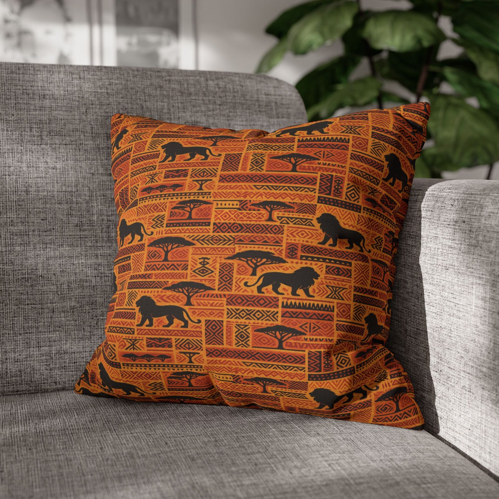 African Safari Pattern Pillowcase | Lion Silhouette Square Pillow - Image 17
