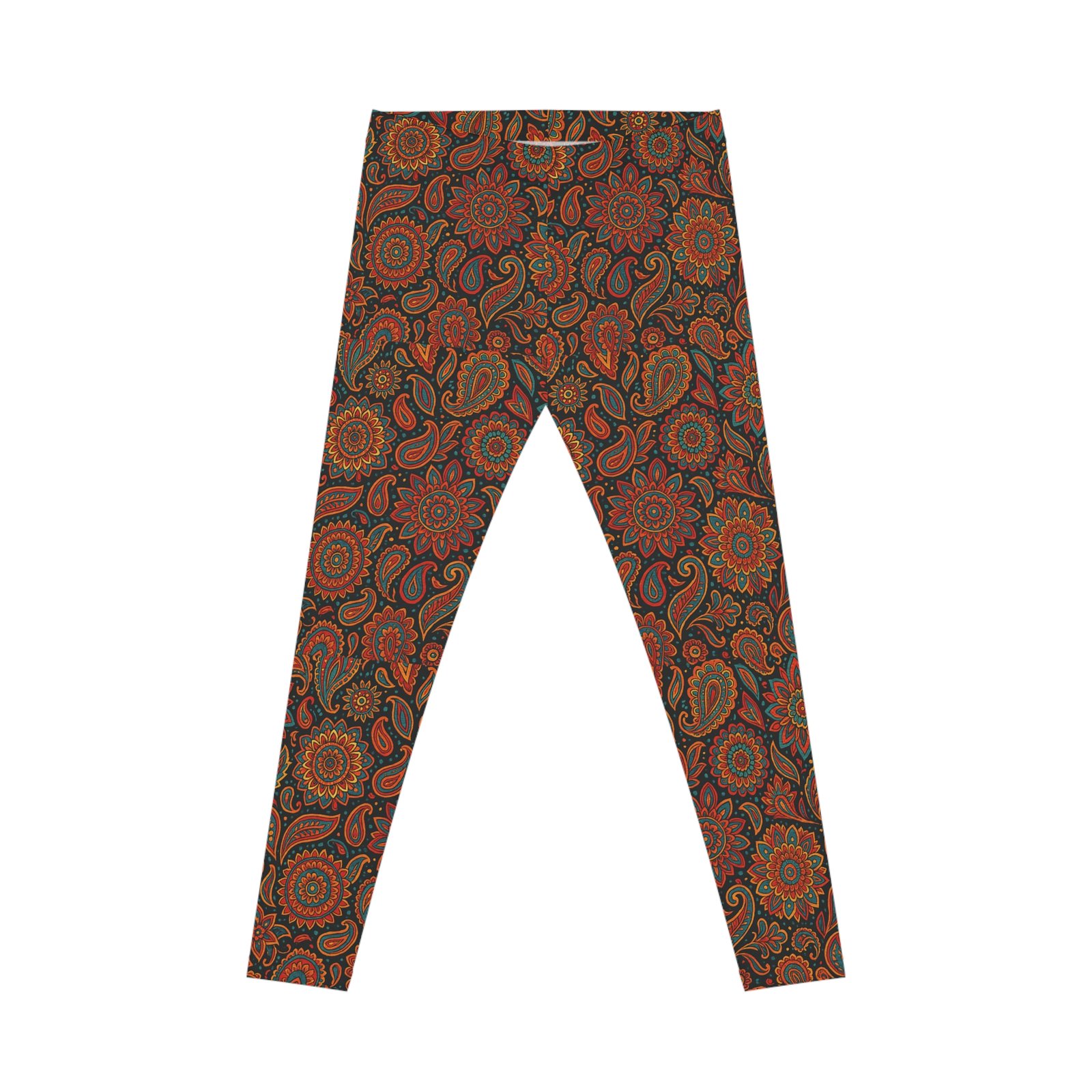 Bohemian Print Leggings, Women's Yoga Pants, Boho Chic Stretchy Leggings, Hippie Festival Wear, Floral Pattern Leggings - Image 2