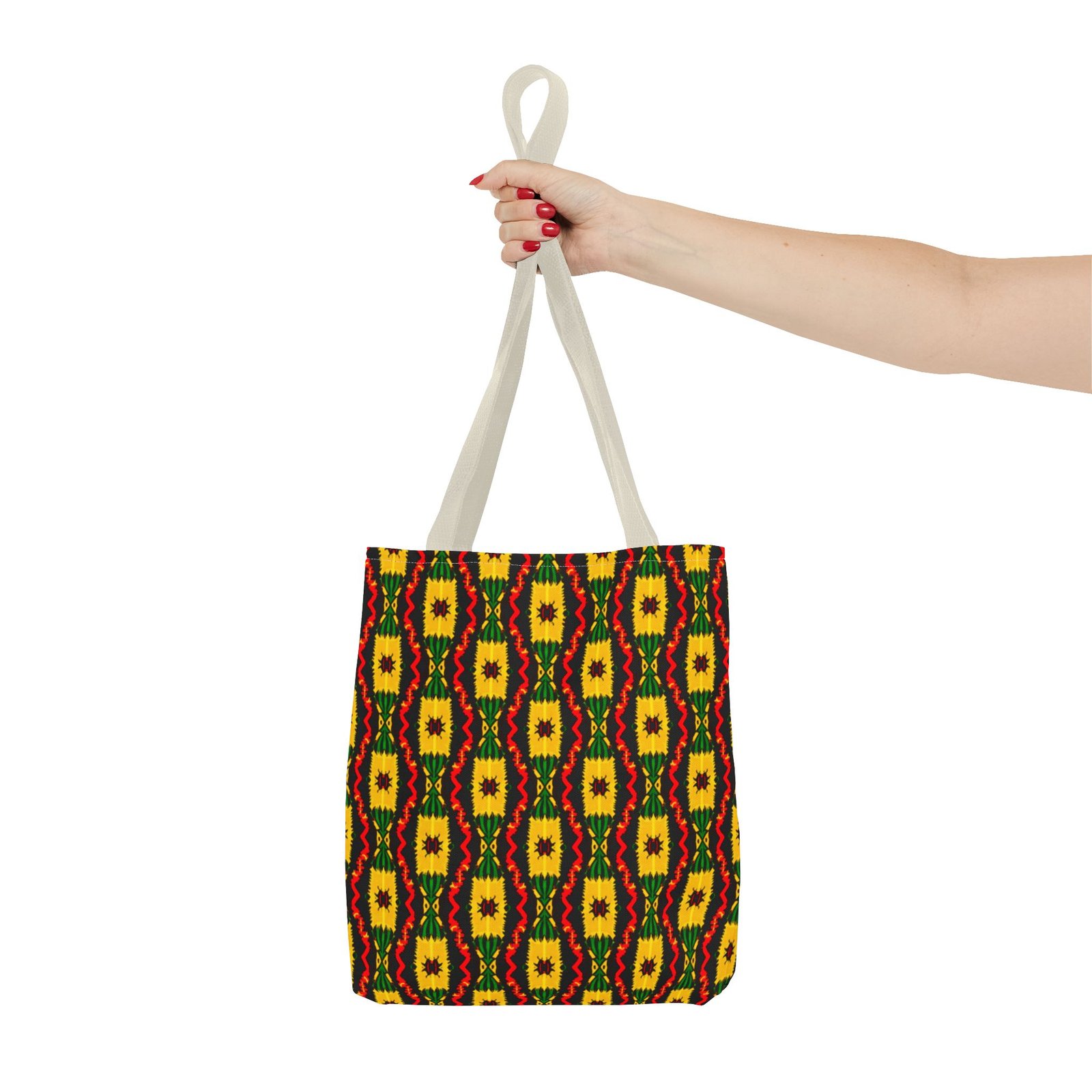 African Geometric Pattern Tote Bag | Yellow Red Green Print - Image 12