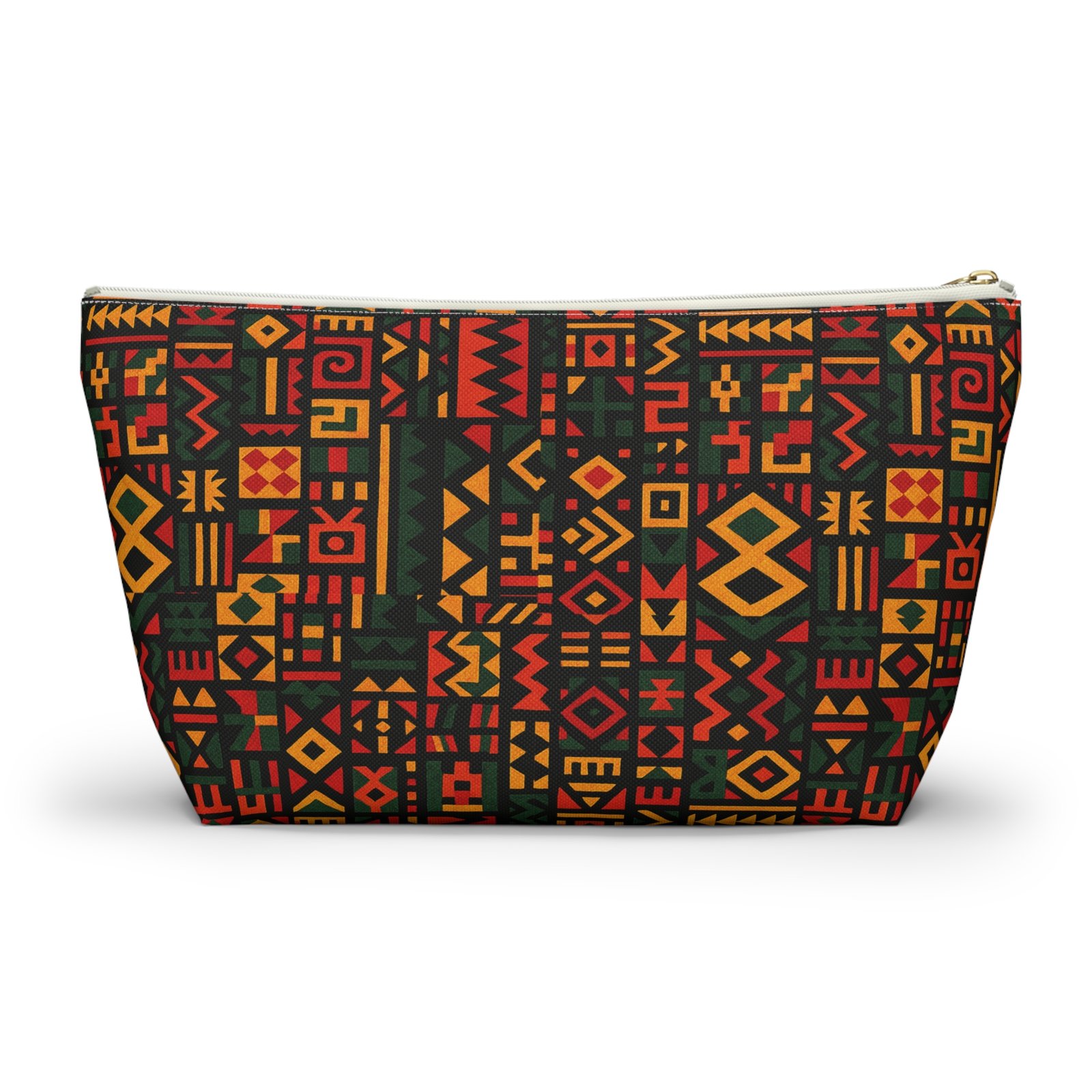 African Tribal Pattern Accessory Pouch | T-Bottom Zip Cosmetic Bag - Image 6