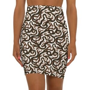 Abstract Brown Swirl Pattern Pencil Skirt | Mid-Waist Printed Skirt