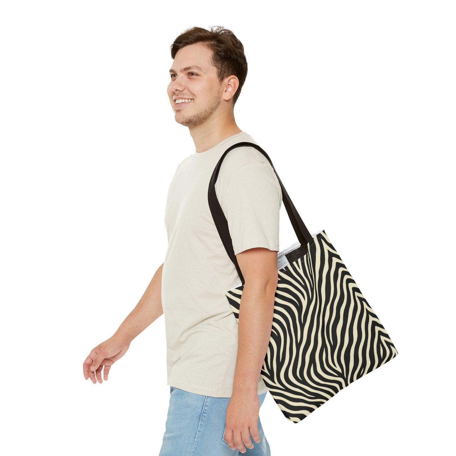Zebra Stripe Pattern Tote Bag | Animal Print, Black White, All-Over Print - Image 7