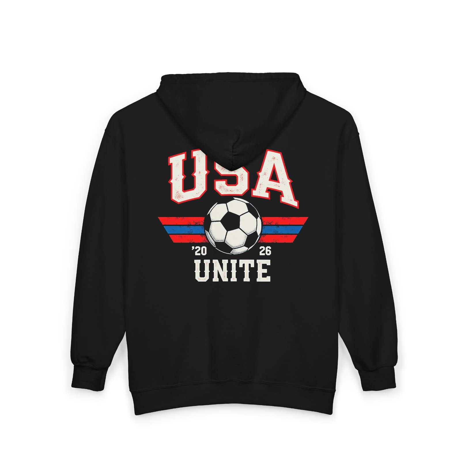 USA Soccer Unite Hoodie | Soccer Ball, Retro Stripes, 2026 - Unisex Hoodie, Team Spirit Sweatshirt, Soccer Fan Apparel, Retro Sports Jacket, - Image 4