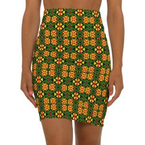 Kaleidoscope Floral Geometric Pencil Skirt | Mid-Waist Patterned Skirt