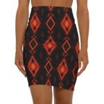 Red Black Aztec Diamond Pattern Pencil Skirt