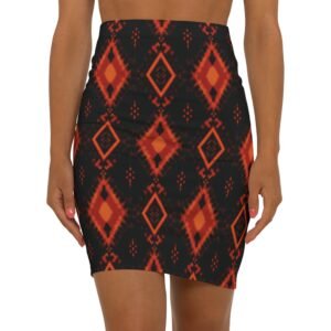 Red Black Aztec Diamond Pattern Pencil Skirt