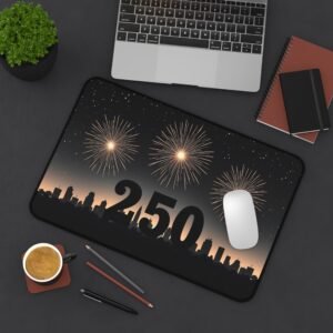 America 250 Desk Mat with Fireworks, Patriotic Work Surface Pad, USA Bicentennial Mouse Pad, Independence Day Home Office Decor, July 4th