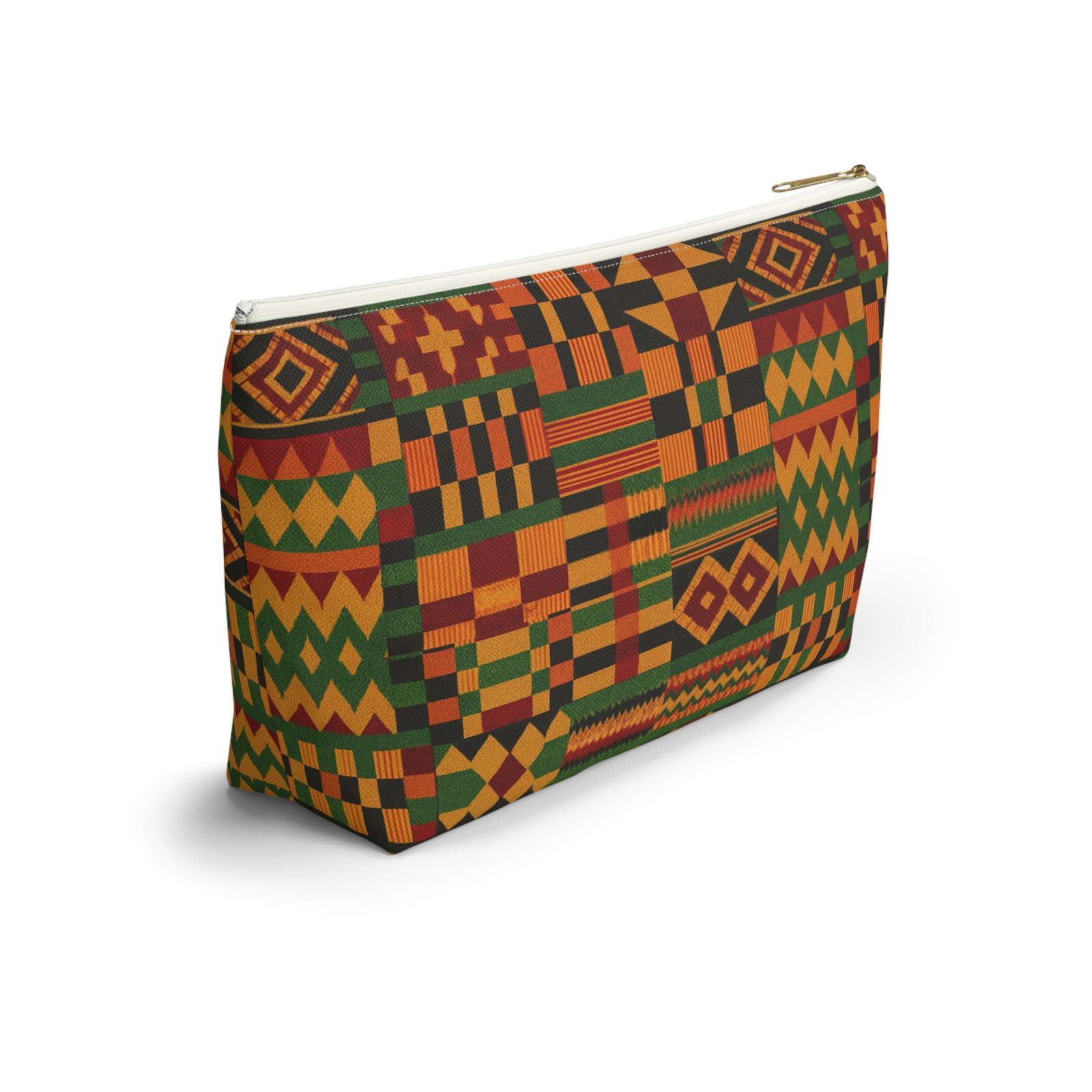Kente Pattern Accessory Pouch | T-Bottom Makeup Bag, African Print - Image 8