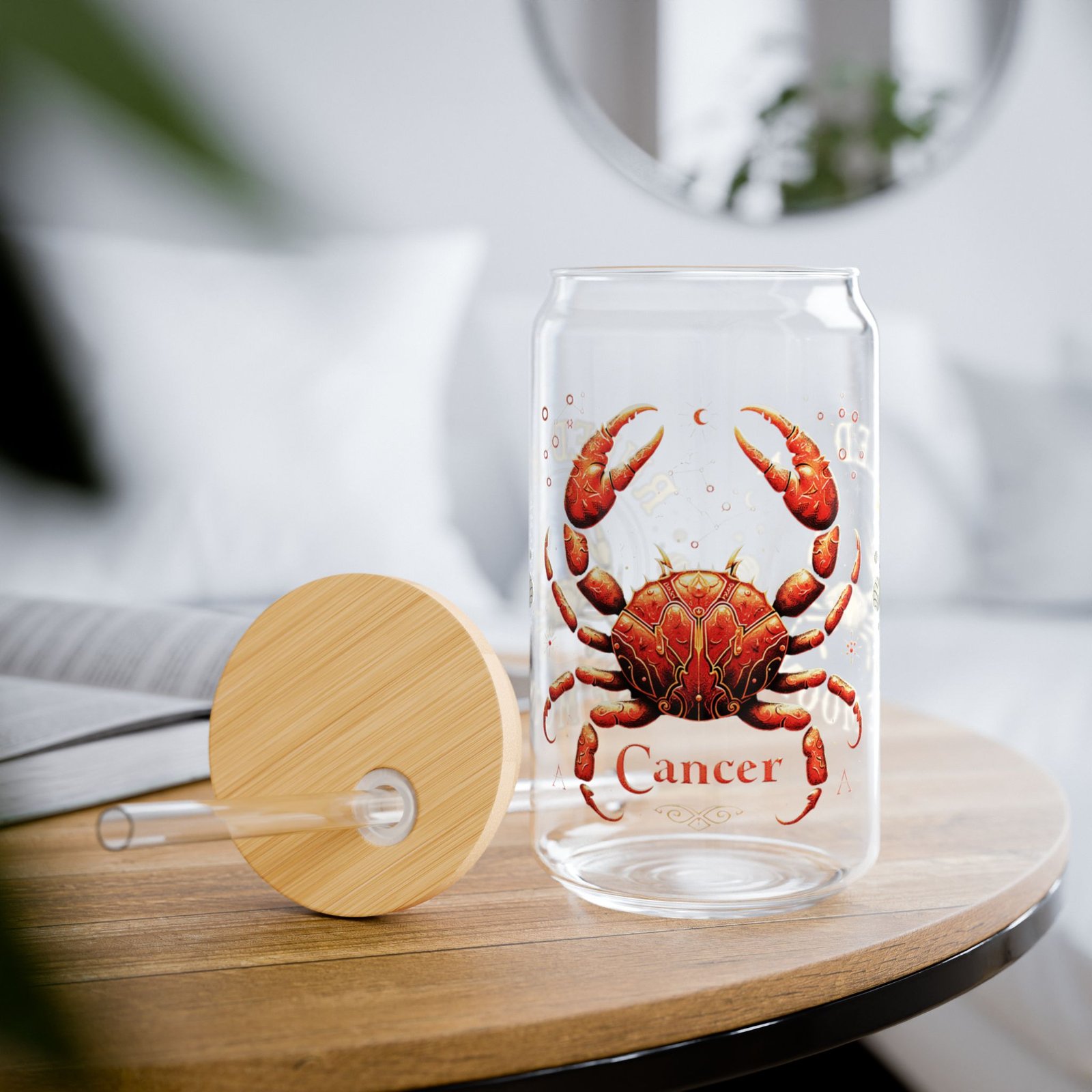 Cancer Zodiac Sipper Glass | 16oz Astrological Drinkware for Astrology Lovers, Birthday Gift, Personalized Glass, Unique Party Favor