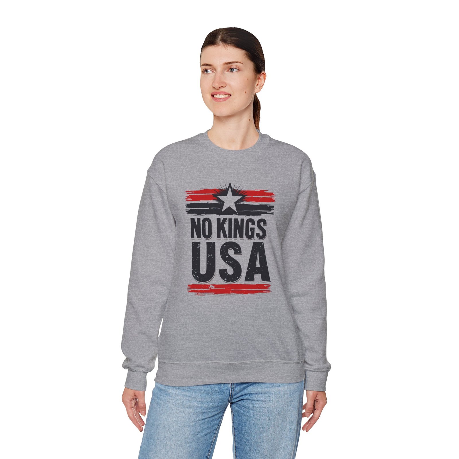 No Kings USA Unisex Sweatshirt, Patriotic Graphic Pullover, Political Statement Jumper, American Pride Apparel, USA Flag Crewneck, Activist - Image 4
