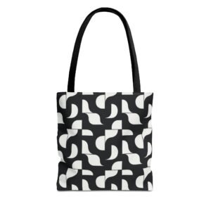 Monochrome Geometric Tote Bag, Black and White Patterned Shopping Bag, Stylish Shoulder Bag, Reusable Grocery Tote, Eco-Friendly Carryall,