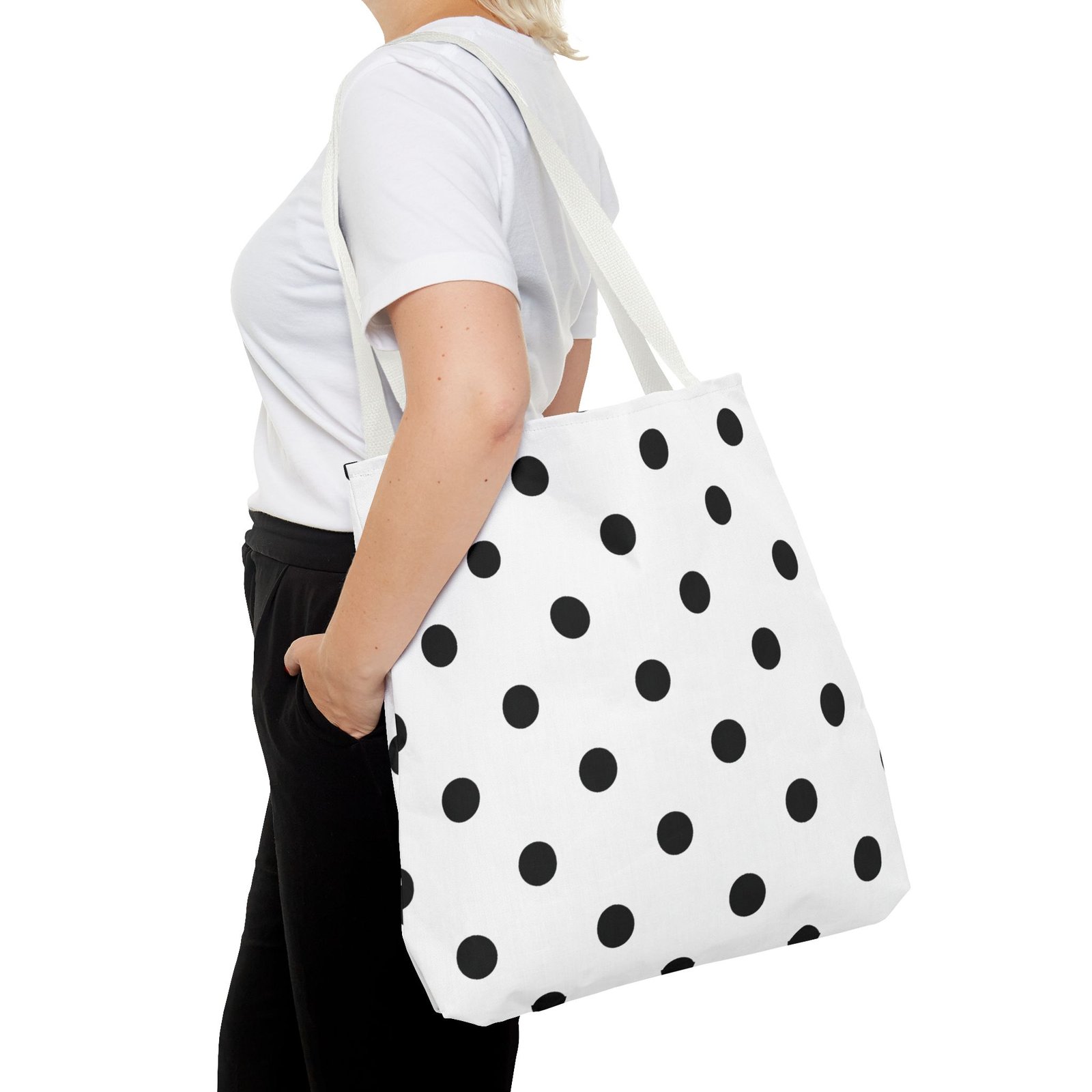 Black Polka Dot Tote Bag | All-Over Print - Image 24