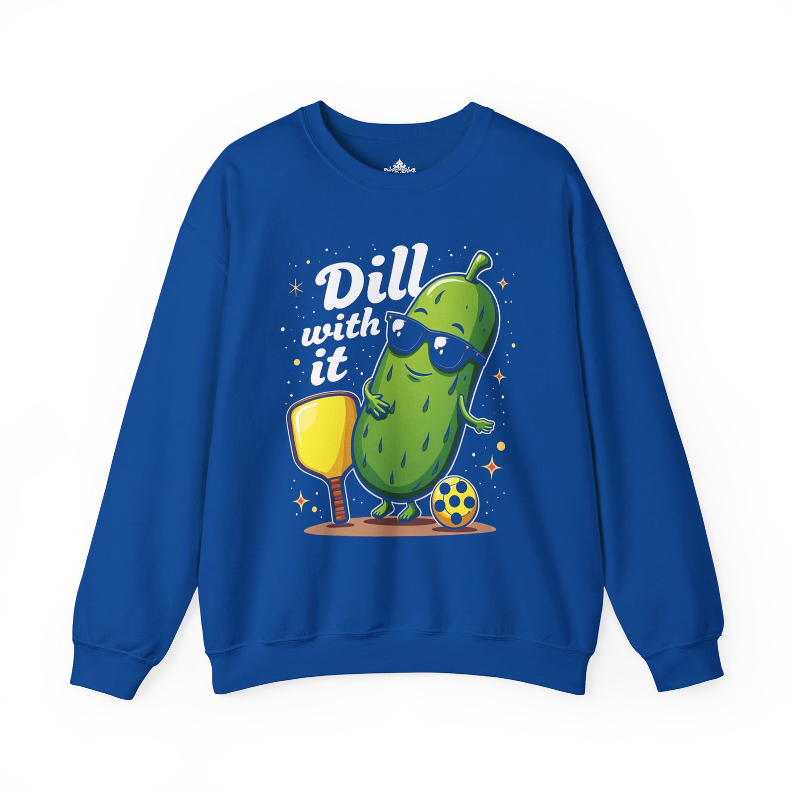 Dill With It pickle character Crewneck Sweatshirt | pickleball, funny pun - Image 16