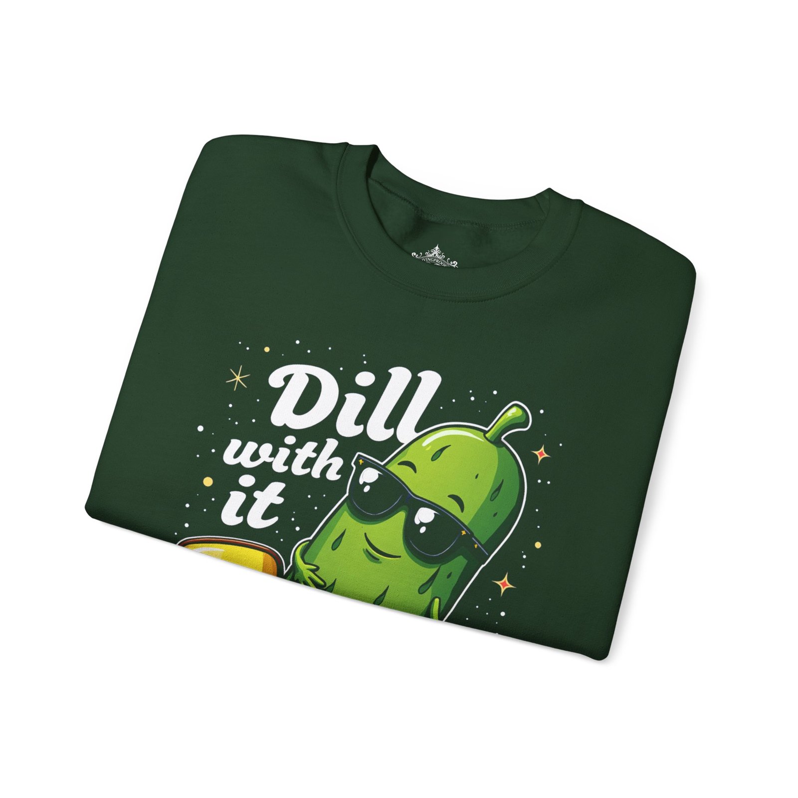 Dill With It pickle character Crewneck Sweatshirt | pickleball, funny pun - Image 8