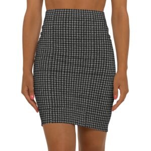 Black Houndstooth Pencil Skirt Mid-Waist | Fitted AOP Skirt