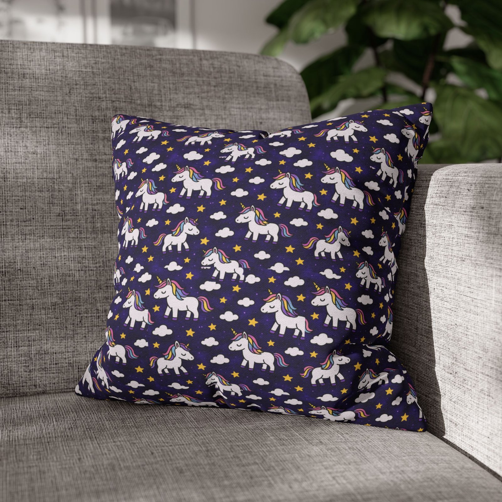 Unicorn Pattern Pillowcase | Square Polyester Throw Pillow Cover - Image 11