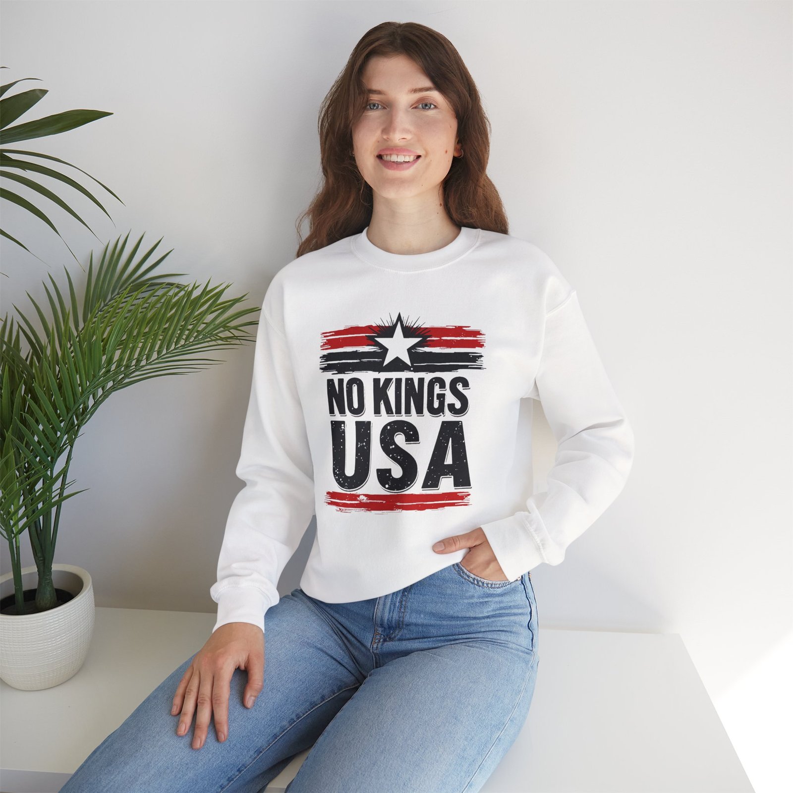 No Kings USA Unisex Sweatshirt, Patriotic Graphic Pullover, Political Statement Jumper, American Pride Apparel, USA Flag Crewneck, Activist - Image 9