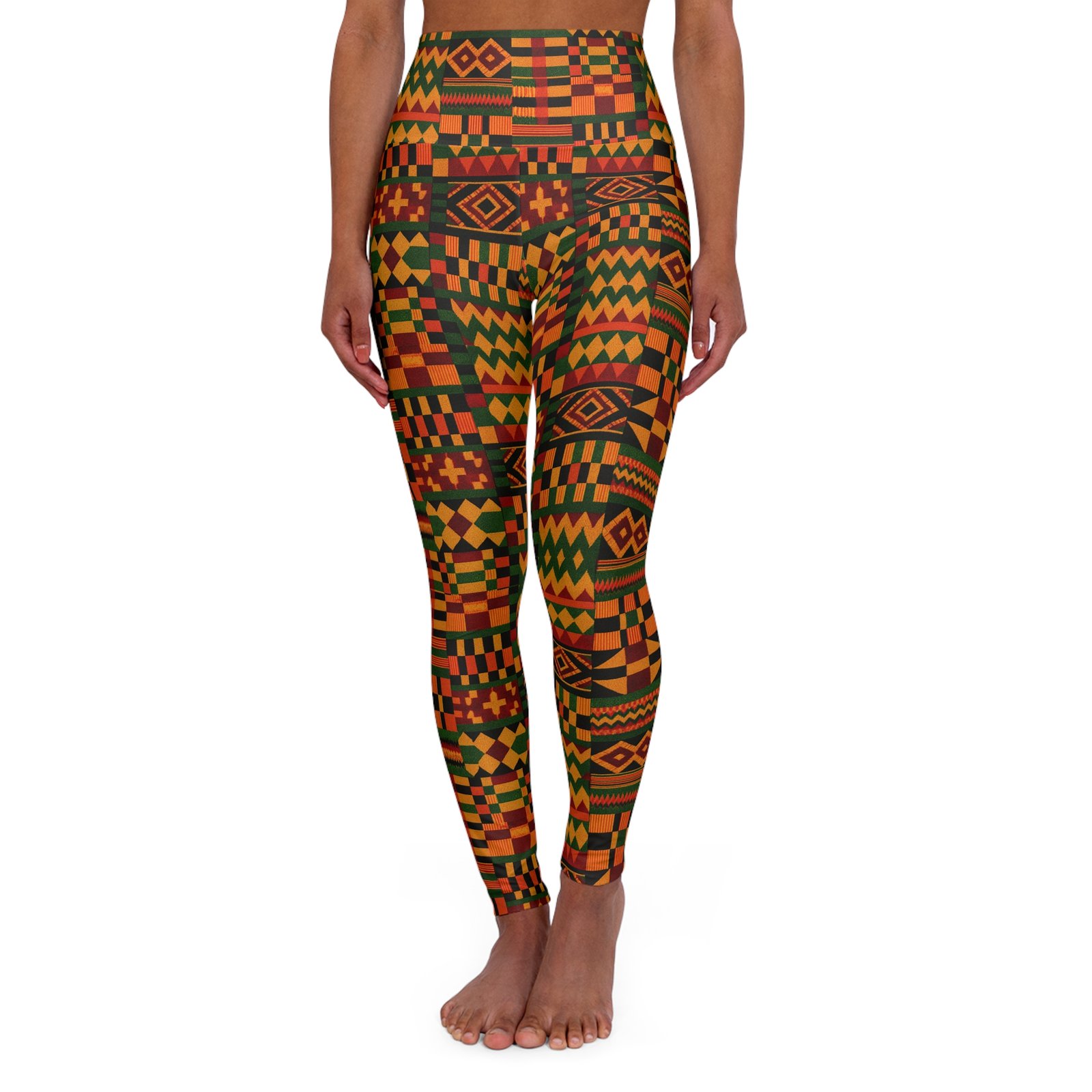 African Kente Pattern Leggings High Waisted Yoga Leggings