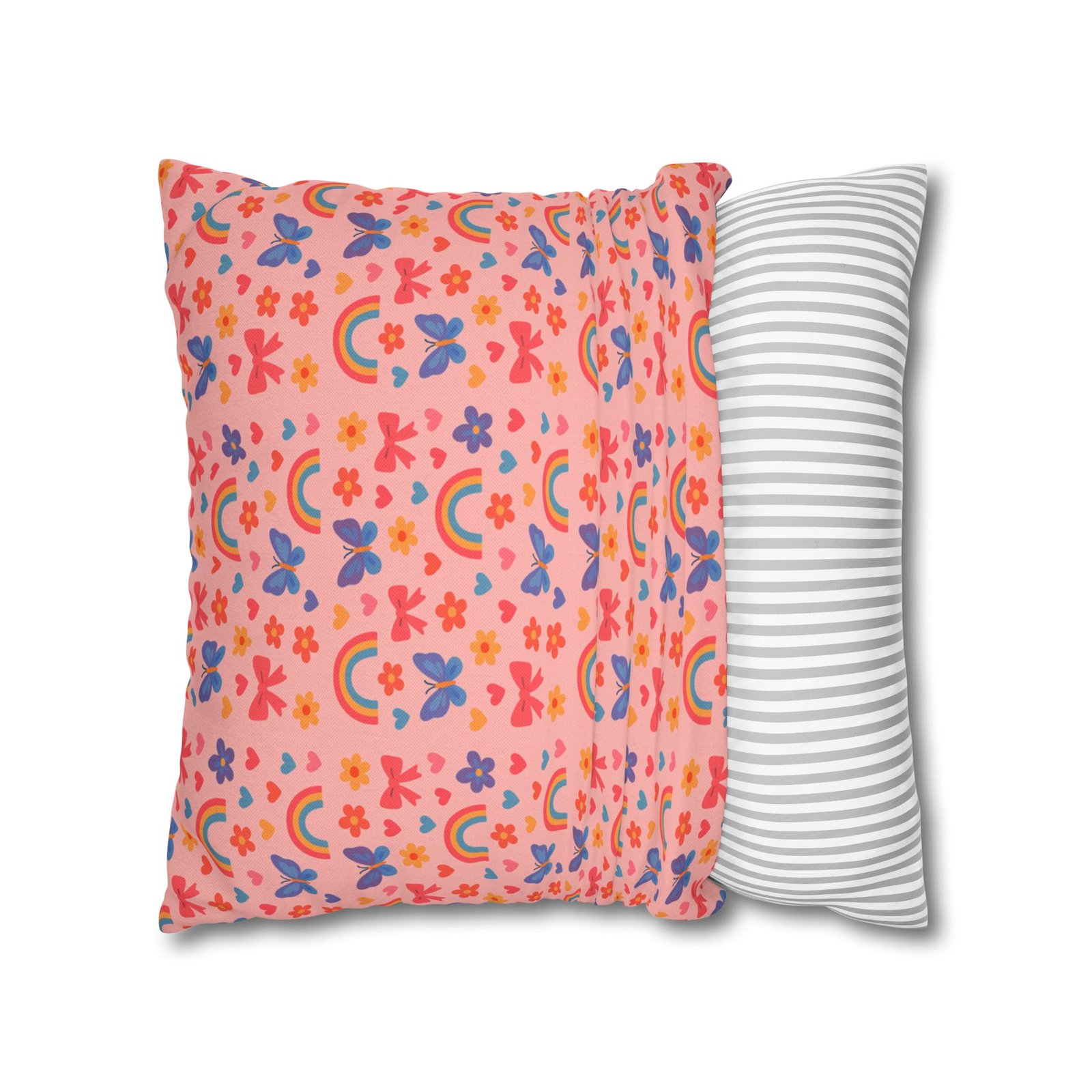 Rainbow Butterflies Pattern Pillowcase | Square Polyester Pillowcase - Image 16