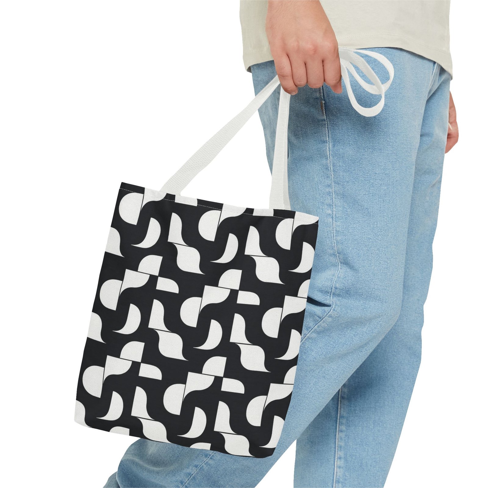 Monochrome Geometric Tote Bag, Black and White Patterned Shopping Bag, Stylish Shoulder Bag, Reusable Grocery Tote, Eco-Friendly Carryall, - Image 15
