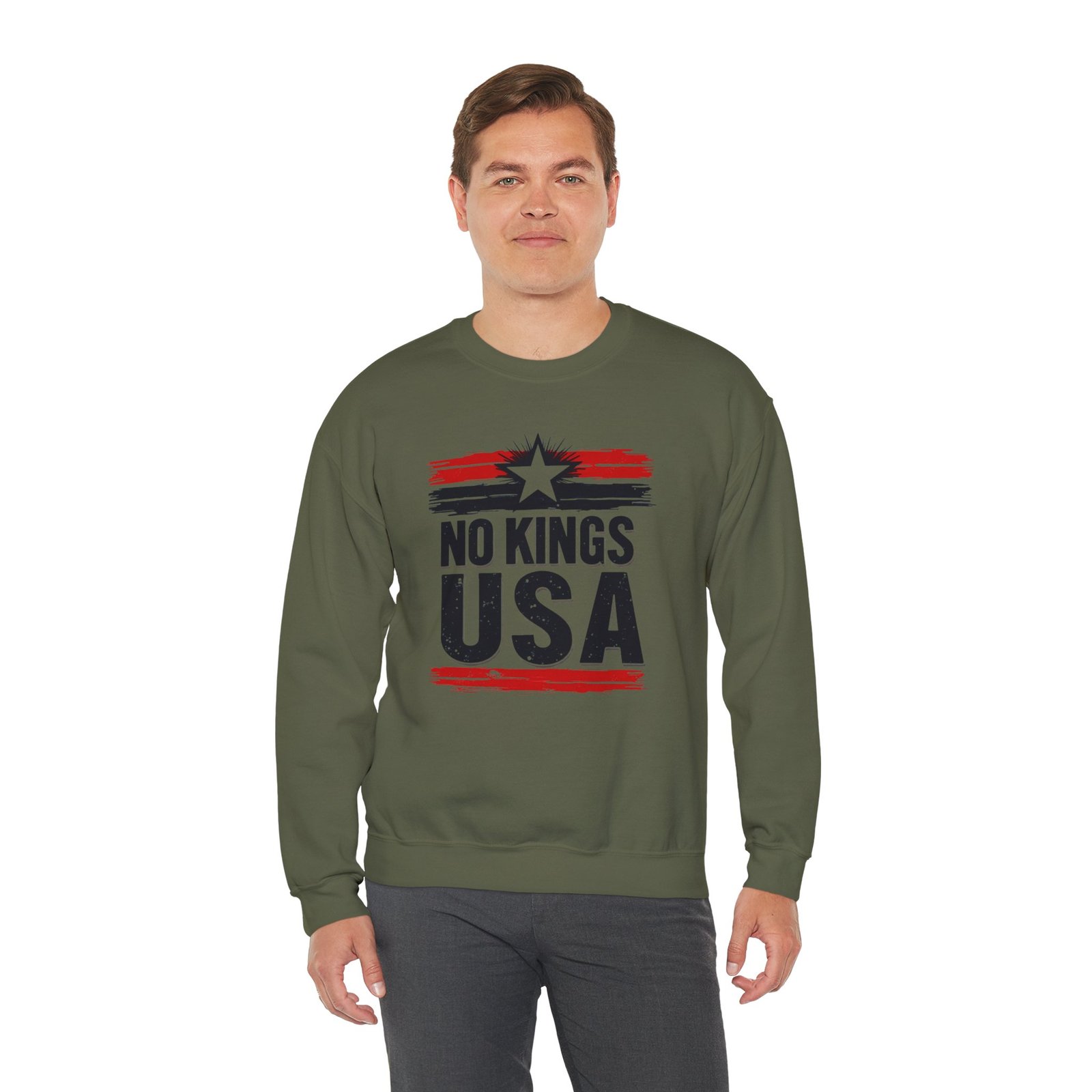 No Kings USA Unisex Sweatshirt, Patriotic Graphic Pullover, Political Statement Jumper, American Pride Apparel, USA Flag Crewneck, Activist - Image 21