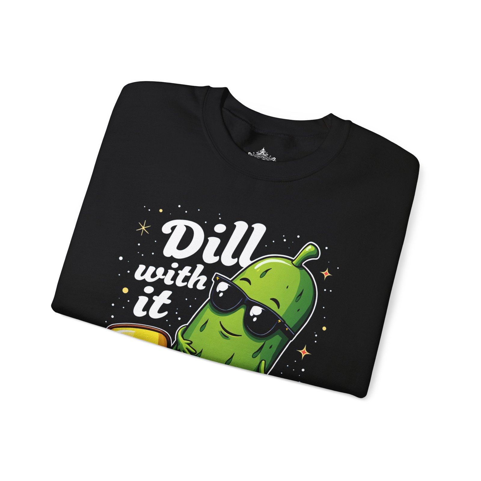 Dill With It pickle character Crewneck Sweatshirt | pickleball, funny pun - Image 3