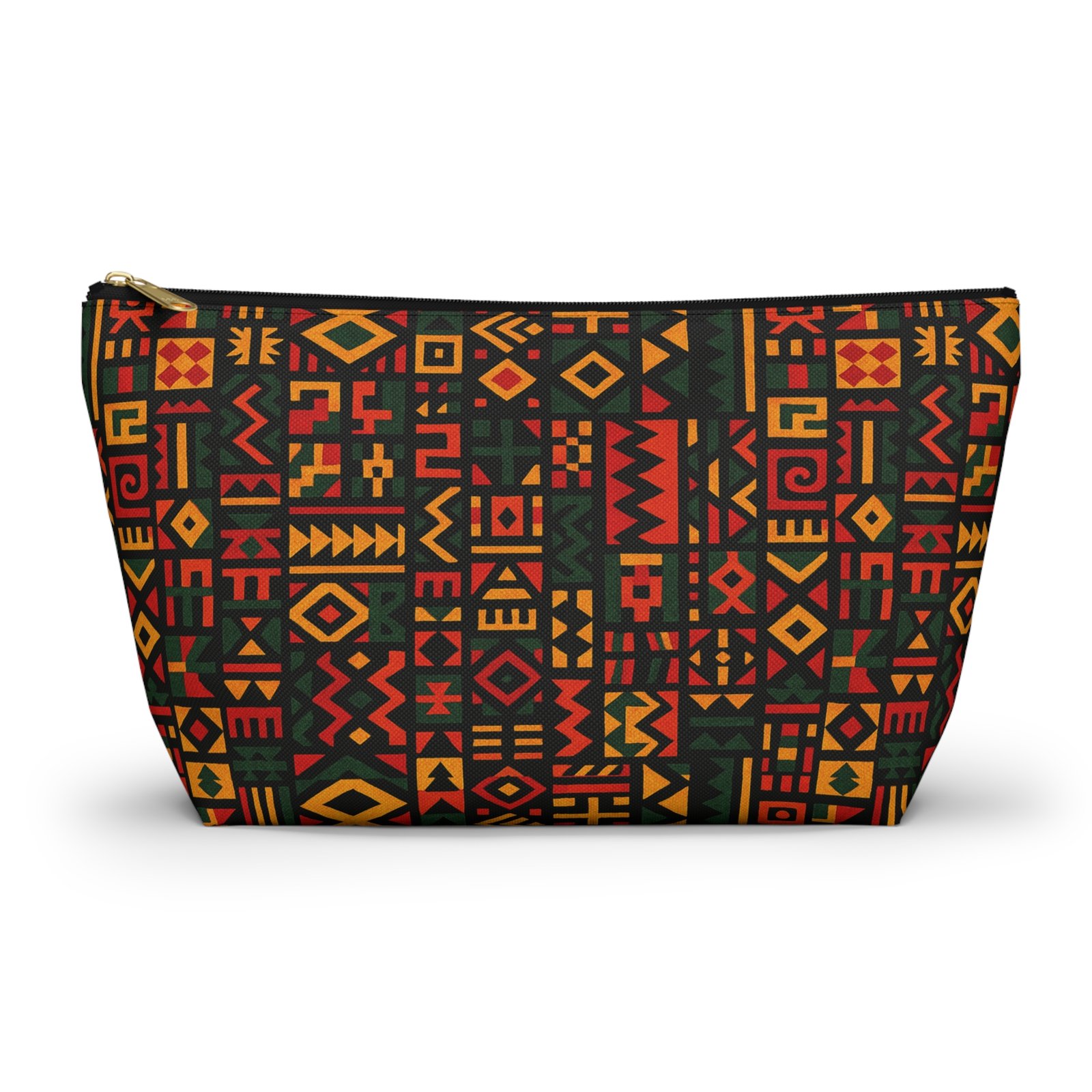 African Tribal Pattern Accessory Pouch | T-Bottom Zip Cosmetic Bag