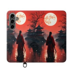 Samsung Galaxy S24, Moonlit Samurai Flip Cases, Travel Phone Cover, Gift for Anime Lovers, Japanese Art, Stylish Accessory