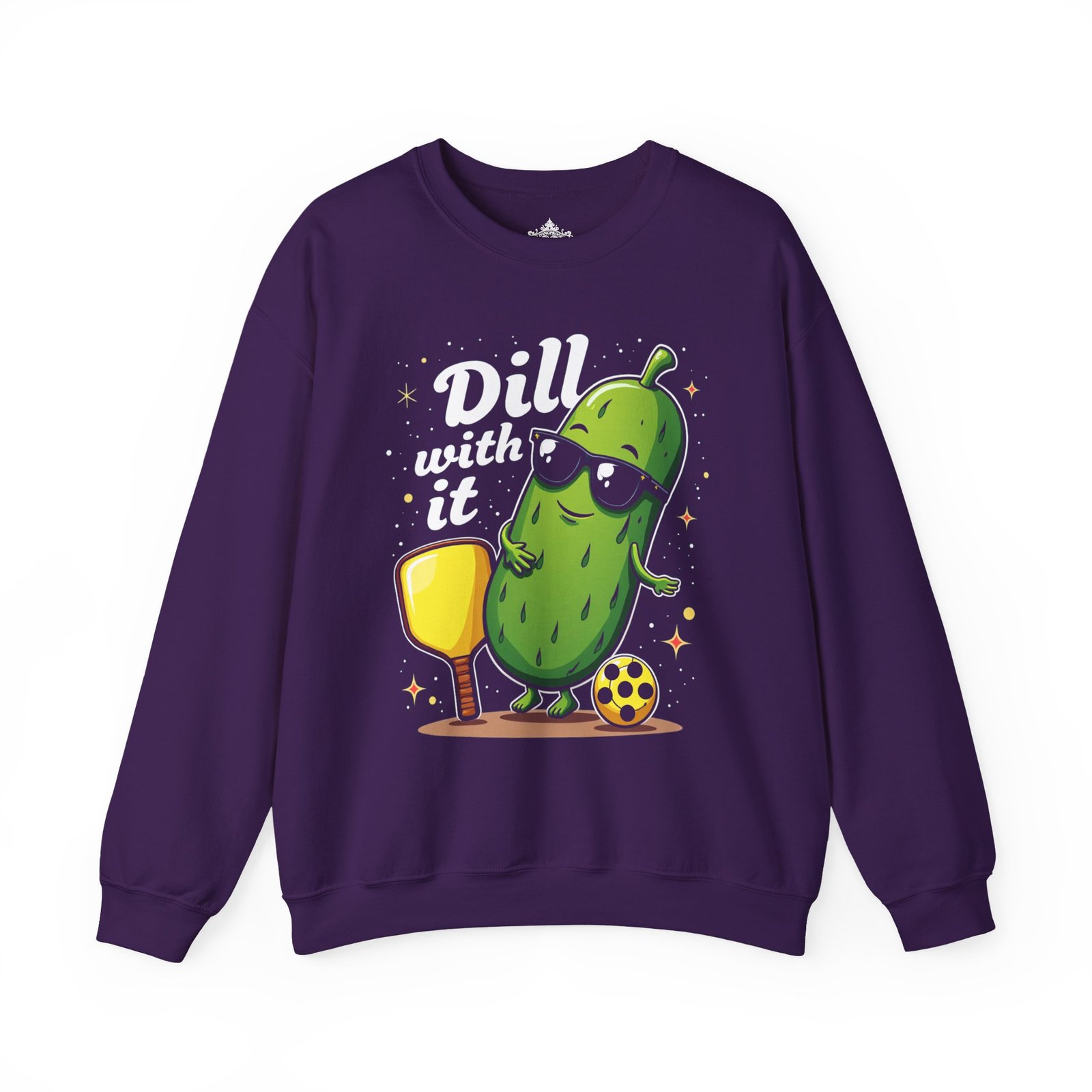 Dill With It pickle character Crewneck Sweatshirt | pickleball, funny pun - Image 26
