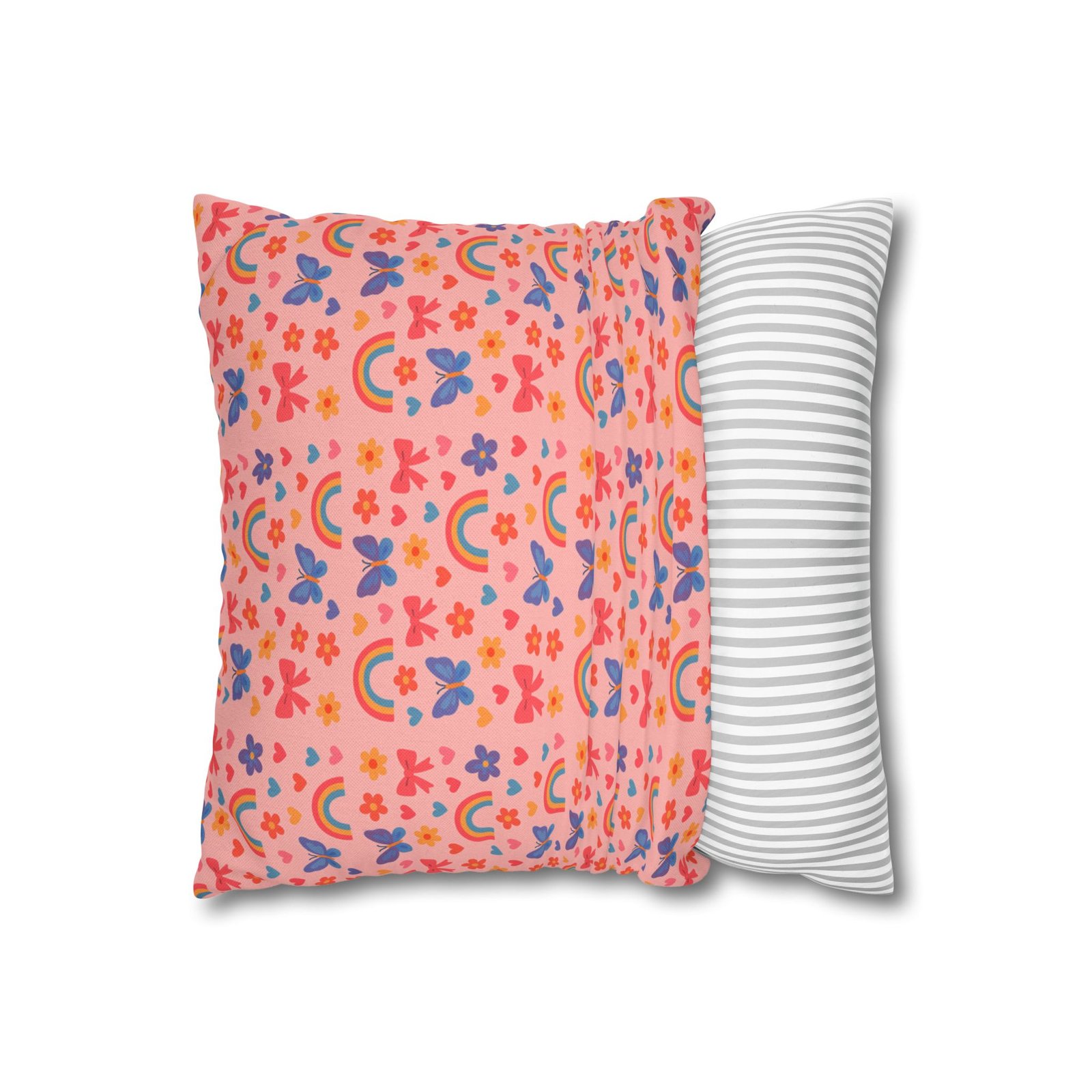 Rainbow Butterflies Pattern Pillowcase | Square Polyester Pillowcase - Image 5