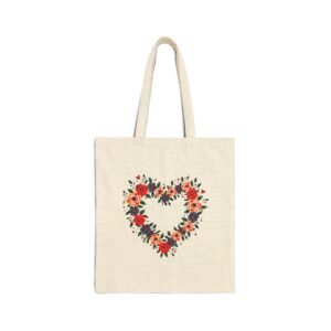 Floral Heart Cotton Canvas Tote Bag, Eco-Friendly Grocery Bag, Gift for Her, Everyday Use, Mother's Day