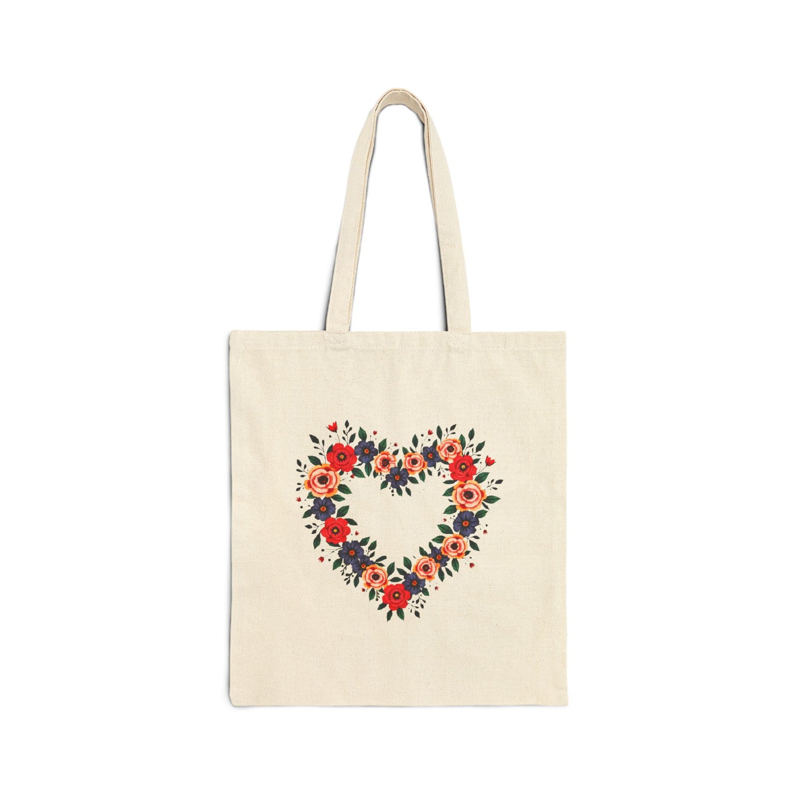 Floral Heart Cotton Canvas Tote Bag, Eco-Friendly Grocery Bag, Gift for Her, Everyday Use, Mother's Day