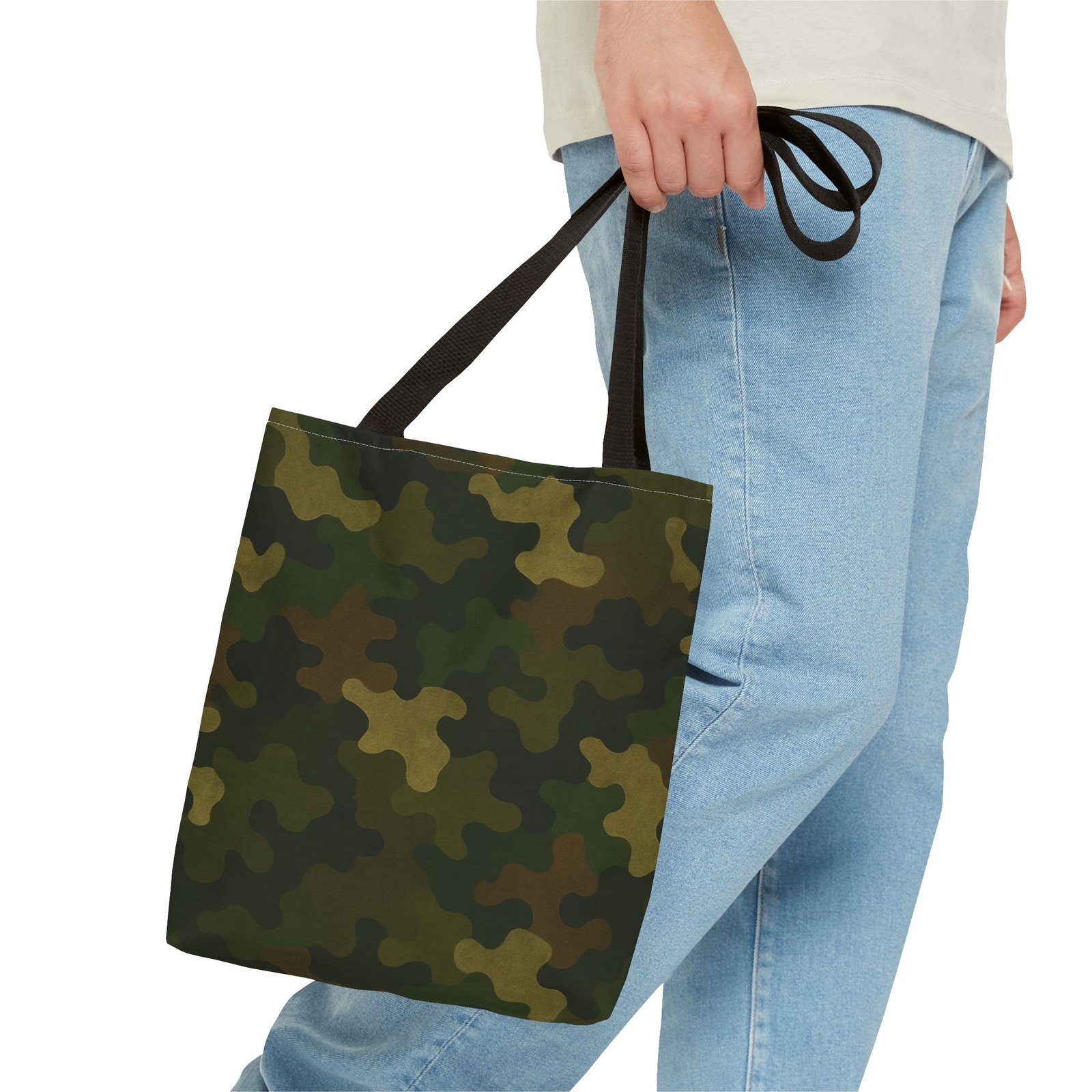Green Camo Pattern Tote Bag | All-Over Print Canvas Tote - Image 3
