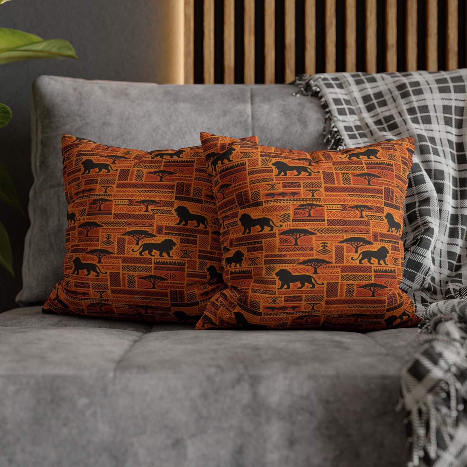 African Safari Pattern Pillowcase | Lion Silhouette Square Pillow - Image 6
